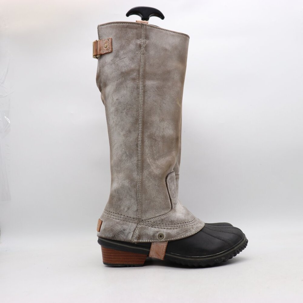 Sorel Slimpack Equestrian Tall Riding Boots Women's 8 Gray Silver Leather